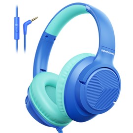 Headphones Wired with Microphone, Over Ear Foldable 3.5mm Plug in Headphones with 4.9ft Tangle-Free Nylon Cord for Tablet, Laptop, MP3/4 (Blue)