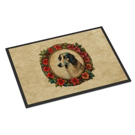 Caroline's Treasures DAC2326JMAT Borzoi Christmas Flowers Doormat Front Door Mat Indoor Outdoor Rugs for Entryway, Non Slip Washable Low Pile, 24H X 36W