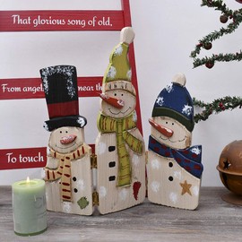 Waroom Home Wooden Traditional Antique Snowmen Screen Christmas Indoor & Outdoor Ornament Decoration Screen Room Divider Snowmen Screen 12” H (Cute Snowmen Family)