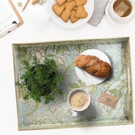 Spsyrine Serving Tray with Handles, Plastic Decorative Tray for Coffee Table, Living Room, Home Decor, Dianthus