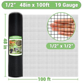 HITTITE Hardware Cloth 1/2 inch 48 x 100 ft, 19 Gauge Welded Black PVC Coated Wire Mesh, Galvanized Welding Chicken Wire Fence Mesh for Chicken Coop and Home Improvement Projects.