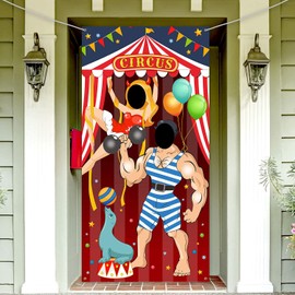 XZEIT Carnival Circus Party Decorations Carnival Party Banners Carnival Photo Door Banner Backdrop Props, Large Fabric Photo Door Banner for Carnival Circus Party Decor Carnival Game Supplies (Hercul