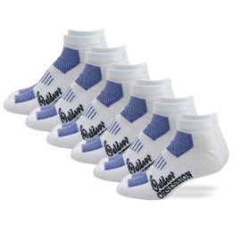 Outdoor Obsession Mens Womens Mesh Ventilating Athletic Performance Low Cut Socks 6 Pair Pack (White/Blue, Shoe Size 9-13 - Sock Size Large)