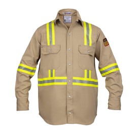 Just In Trend Flame Resistant High Visibility Hi Vis Shirt - 100% C - 7 oz (Large, Khaki)