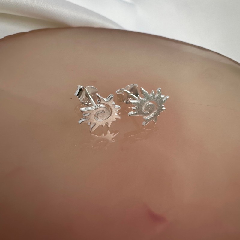 Sterling Silver Spiral Flaming Sun Stud Earrings
