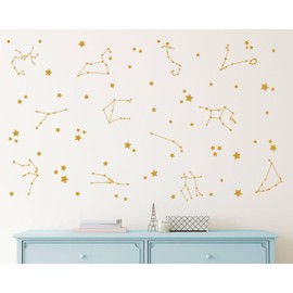 ZzMY Constellation Wall Decals Stars Wall Stickers Nursery Wall Decal Boys Bedroom Kids Room Wall Sticker Vinyl Wall Decor Y85 (Gold)