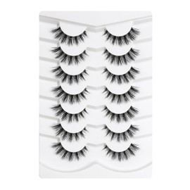 3D Clear Band False EyeLashes Natural Look Cat Eye Wispy Fake lashes Short Supernatural Cross Soft Reusable Lashes 7 Pairs-Happy Heartbeat (No.206)