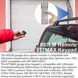 for Chamberlain LiftMaster Craftsman Garage Door Opener Keypad & Remote Universal,893MAX with Yellow, Purple, Green, Red/Orange Learn Button, 877MAX 971LM 371LM 893lm 891lm 373lm 973lm