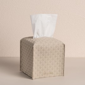 OLETHA Square Tissue Box Cover - Aesthetic Desk Decor for Room, Home & Office - Tissues Cube Boxes Holder - Lattice Patterns, Light Taupe