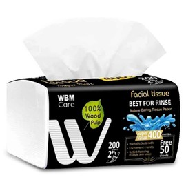 WBM Care 2-Ply Facial Tissues with Tea Tree Fragrance - 200 Sheets, Pack of 20 (4,000 Total) Ultra Soft, 100% Natural Best for Rinse