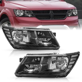 TUSDAR Headlight Assembly Set for 09-20 Dodge Journey Driver and Passenger Side Black Housing Clear Reflector（LH+RH）
