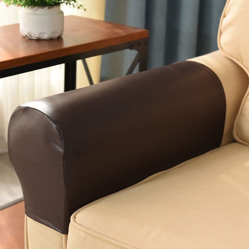 vctops Waterproof Faux Pu Leather Armrest Covers Vintage Stretch Arm
