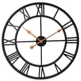 24 Inch Thicker Metal Large Wall Clock Home Decorative Industrial Clocks with Big Roman Numerals,Retro Oversized Clock for Living Room Decor,Battery Operated(Black-Roman)
