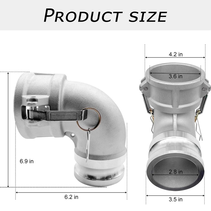 SAFBY Aluminum Type DA Camlock Fitting, 90° Elbow, 3" Female