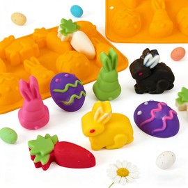 Easter Chocolate Molds, 2 Packs Easter Egg Bunny Shaped Silicon Molds for Chocolate Silicone Easter Molds for DIY Baking Chocolate Candy Jello Ice Cube Muffin Soap Resin Candle Gift Pary supplies