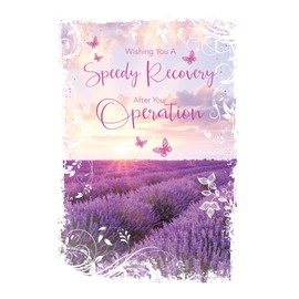 Cherry Orchard General Female Open Get Well Soon Card for Women - Recover from Your Operation - Lavender Fields with Purple Foil