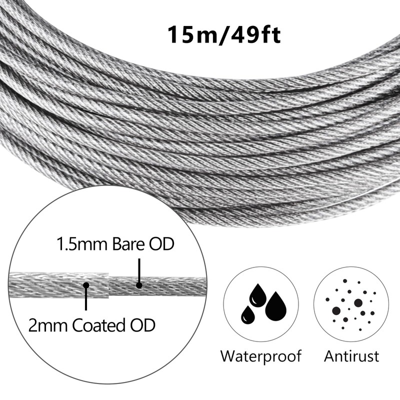 BOUBONI 15M Garden Wire Rope Kit 304 Stainless Steel M5