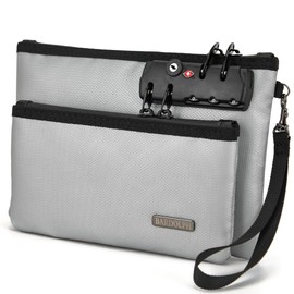 Fireproof Money Bag with Lock, Double layer Cash Bag BankBag for Cash, Valuable StorageBag,Fireproof Safe Box Money Pouch with Zipper (silvery, Small)