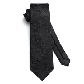 HISDERN D-01 Men's Necktie, Black, Formal, Men's Necktie, For Ceremonial Occasions, For Funerals, Going Through Night, Solid Color, Brand, Funerals, Memorial Services, 04 floral pattern