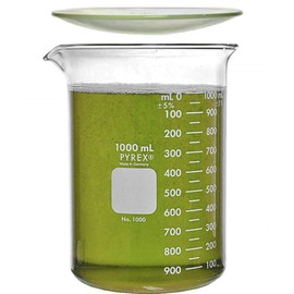 Corning Corning Pyrex 1000-1L, 1000ml Glass Beaker with Corning Pyrex 9985-125, 125mm Watch Glass, Low Form Griffin, Double Scale (Single)