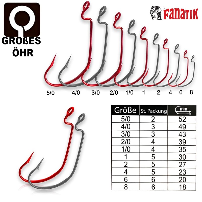 FANATIK Offset-XL FO-3312-XL Jig Angel Fishing Hook for Rubber Baits