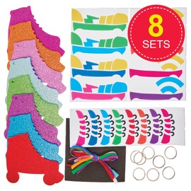 Baker Ross FN074 Roller Skate Mix and Match Keychain and Bag Tag Sets - 8 Pack Keychain Craft Kits for Kids