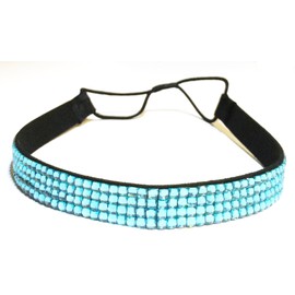 WigsPedia Rhinestone Crystal Stretch Headband 4-Row Head Piece Elastic Hair Band for Women (Light Blue)