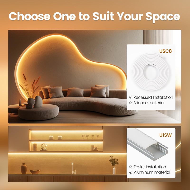Muzata 16.5FT/5M Spotless Silicone LED Channel White Bendable LED Diffuser
