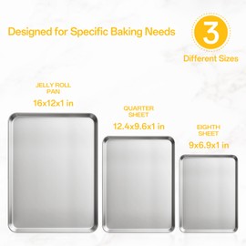 Ohtomber Baking Cookie Sheet Pan - 3 Pack Stainless Steel Baking Pans Set, Non Stick & Non Toxic Cookie Sheets for Cooking, Oven Tray for Roasting, Heavy Duty Bakeware Sets, 9/12/16 Inch