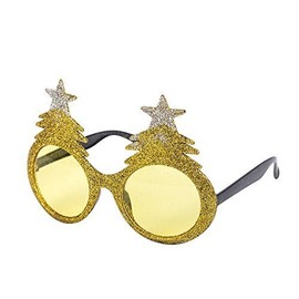 Novelty Christmas Theme Glasses (Christmas Tree, Santa, Reindeer, Snowflake etc) (Gold Xmas Tree)