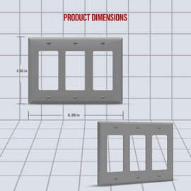 ENERLITES Decorator Wall Plate, Light Switch or Receptacle Outlet Cover, Glossy Finish, Size 3-Gang 4.50" H x 6.38" L, 8833-GY, Gray