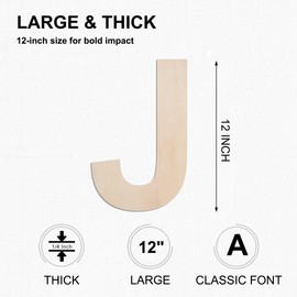 MGTECH 12 Inch Large Wooden Letter J, 1/4 in Thick Big Wood Letter for Crafts and Wall Decor
