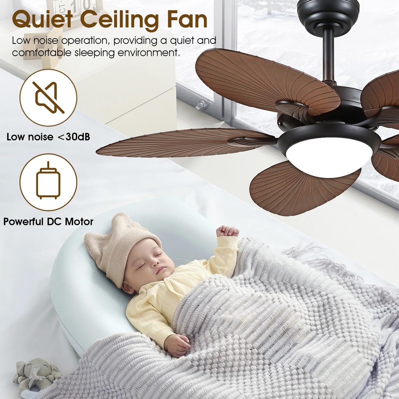Wiviniya Tropical Ceiling Fans with Lights and Remote/APP Control, 44