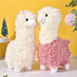 Morwealth Alpaka Stofftier Plüschtier, 2pcs 11inch Alpaka Kuscheltier Lama Kuscheltier Alpaka Plüsch für Puppe Präsent Baby (Weiß und Rosa)