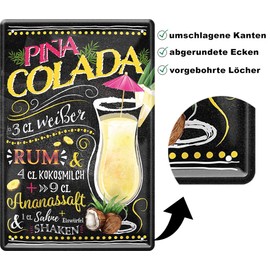 Schilderkreis 24 - Tin Signs Cocktail Recipe Decorative Metal Sign for All Bar Counter or Pub Owners Gift for Birthday or Christmas 20 x 30 cm (Pina Colada)