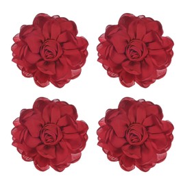 M METERXITY 4-Pack Rose Flower Brooches and Pins for Women, Lapel Pins Dainty Satin Fabric Big Camellia Hair Flowers Clips for Wedding/Parties/Clothes/Jewelry [10cm, Red]
