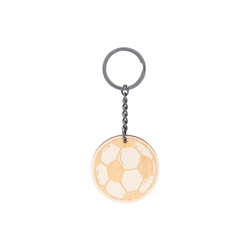 GRUSS & CO Football Keyring with Engraved Wooden Pendant, multicoloured,
