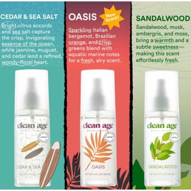 CLEAN AGE - Aluminum Free Deodorant & Body Spray for Whole Body - 3 Pack 4oz ea - Cedar, Oasis and Sandalwood - Clean Deodorant and Body Spray for Teen Boys and Girls - With AHA Fights Body Acne