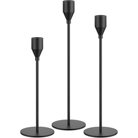 Matte Black Taper Candle Holders, Set of 3 Metal Candlestick Holders for Candle Sticks Holder Decor, Ideal for Mantle Table Centerpiece, Weddings, Dining, Housewarming Gift & Anniversaries