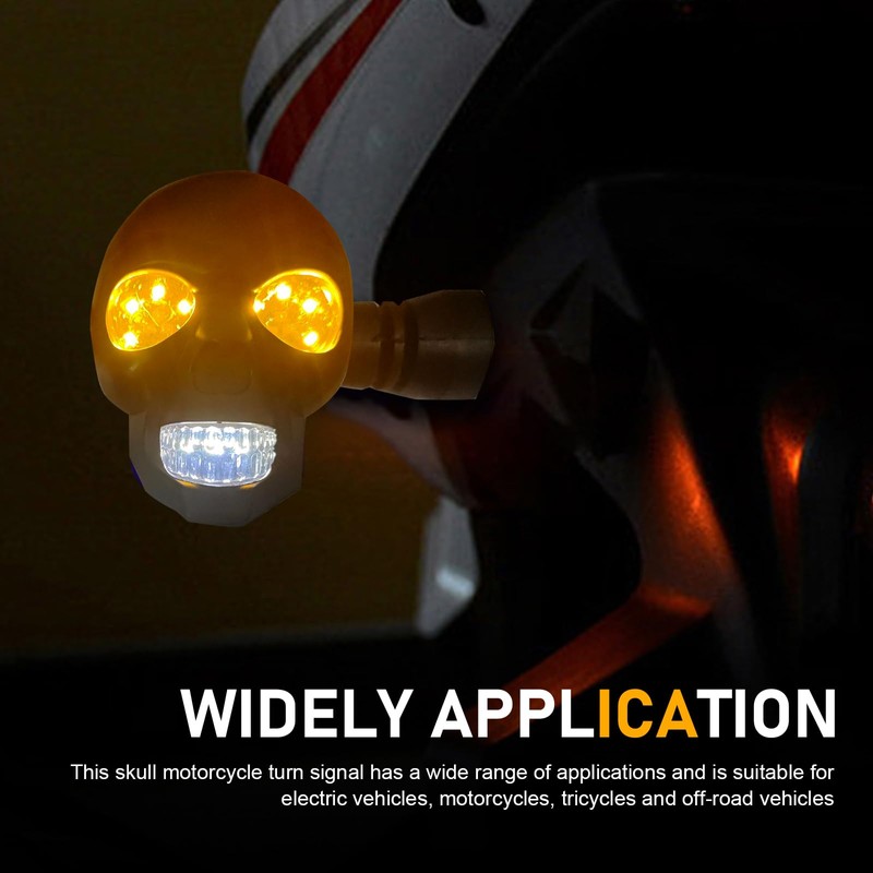lekiliky 2PCS LED Motorcycle Turn Signal Light, Waterproof Skull Head