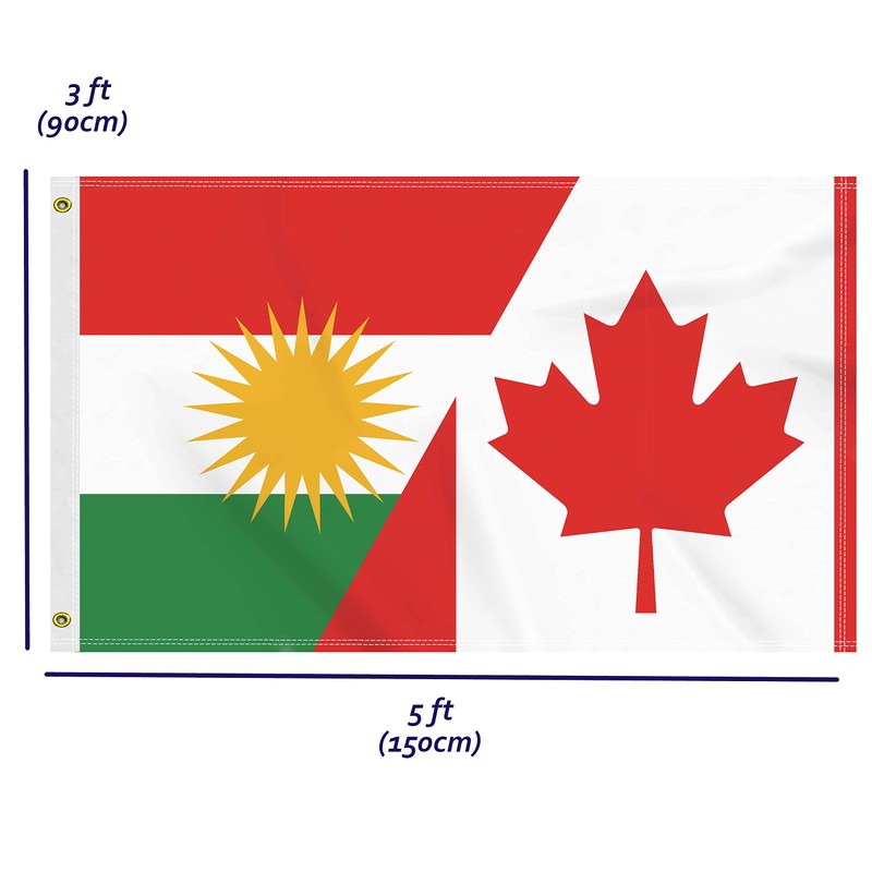 3×5 FT Canada Kurdistan Flag, Large 100D Canadian Kurdish Friendship