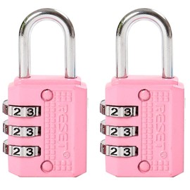 RESET-071 3-Digit Combination Padlock, Compact Resettable Lock for Mini Locker, Travel Lock, Diary, Luggage, Suitcase, Backpack, Pink, 2-Pack