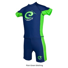 Kidz Swimmers Boys UV Sun Protection Rash Vest and Swimming Trunks UPF 50+ Estate Blue & Jasmine Green (11-12 Years)