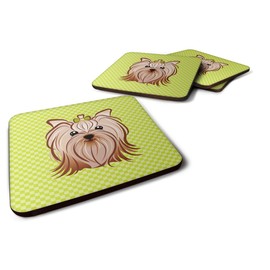 Caroline's Treasures Checkerboard Lime Green Yorkie Yorkishire Terrier Foam Coaster (Set of 4), 3.5" H x 3.5" W, Multicolor