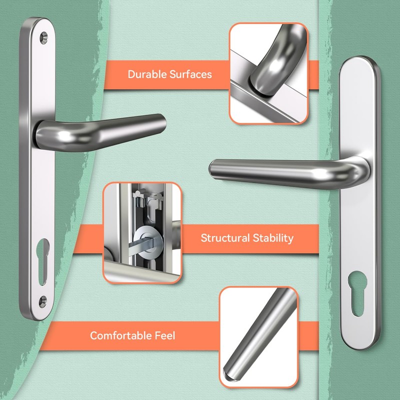 Bwintech 1 Set Satin Nickel UPVC Door Handle Set Stainless