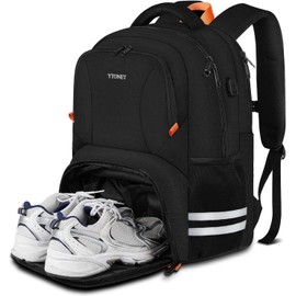 Ytonet Gym Backpack For Men Women, Travel Sports Track Bag With Shoe Compartment USB Charging Port, Large Workout Laptop Backpack Water Resistant College Bag Fit 15.6 Inch, Camping, Black
