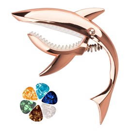 ESJNNK Capotasto Shark Shape Guitar Capo One Touch Alloy Guitar Capo for Acoustic, Electric Guitar, Ukulele with 6 Picks, Durable (Rose Gold)