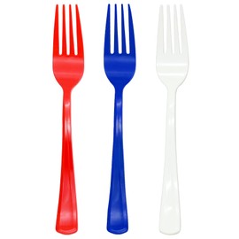 60 Pcs Red White and Blue Plastic Forks, 4th of july Plastic Forks, Heavy Duty Disposable Plastic Cutlery Set for Memorial Day, Election Day, 4th of July Independence Day, Veterans Day Decorations