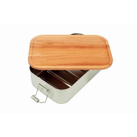 Kronenberg24 Stainless Steel Lunch Box with Bamboo Lid, Dishwasher Safe, Lunch Box 1100 ml, 185 x 110 x 54 mm