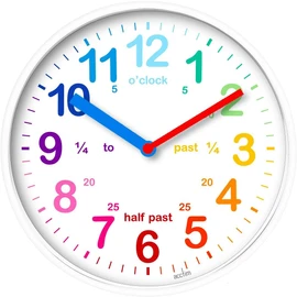 Educational Kids Wall Clock - Colourful Silent Clock For Playroom and Bedroom